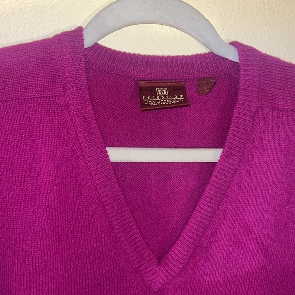 Vintage Women L Lambswool Wool Oversized Soft V Neck Pink Purple Sweater - Picture 3 of 7